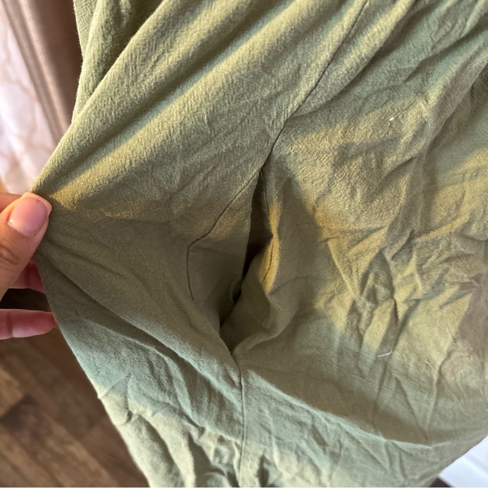 #0016 Elegant Olive‎ Green Smocked Midi Dress - Picture 4 of 4